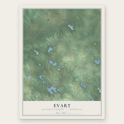 Evart, Osceola County, Michigan map print, the full design