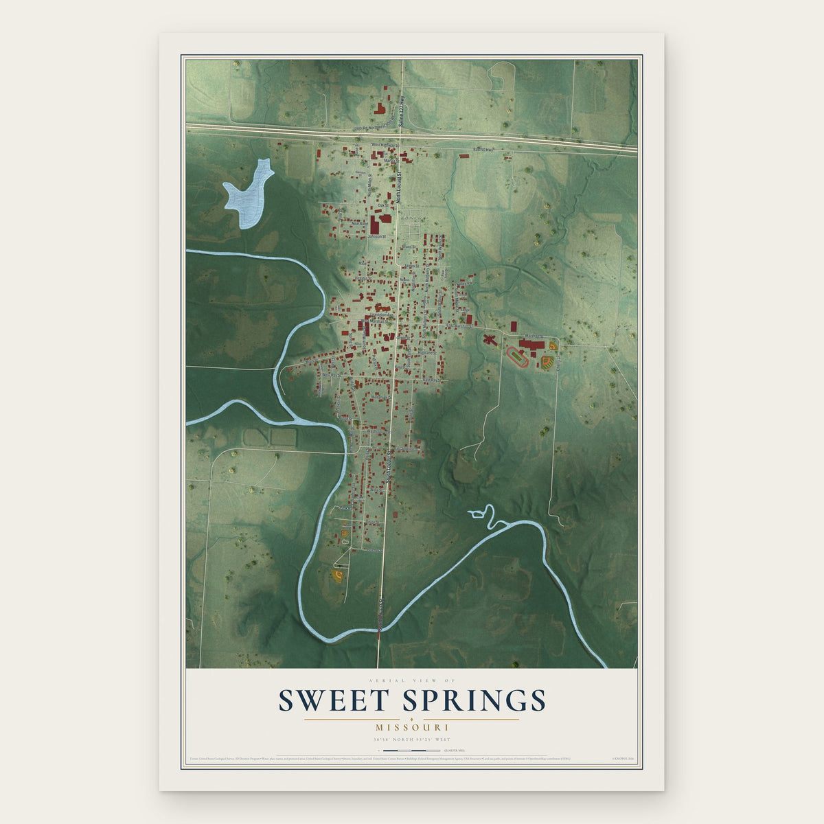 Sweet Springs, Missouri map print, the full design