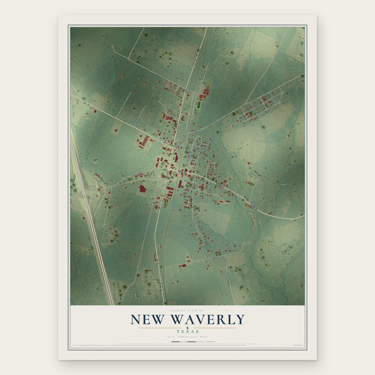 New Waverly, Texas map print, the full design