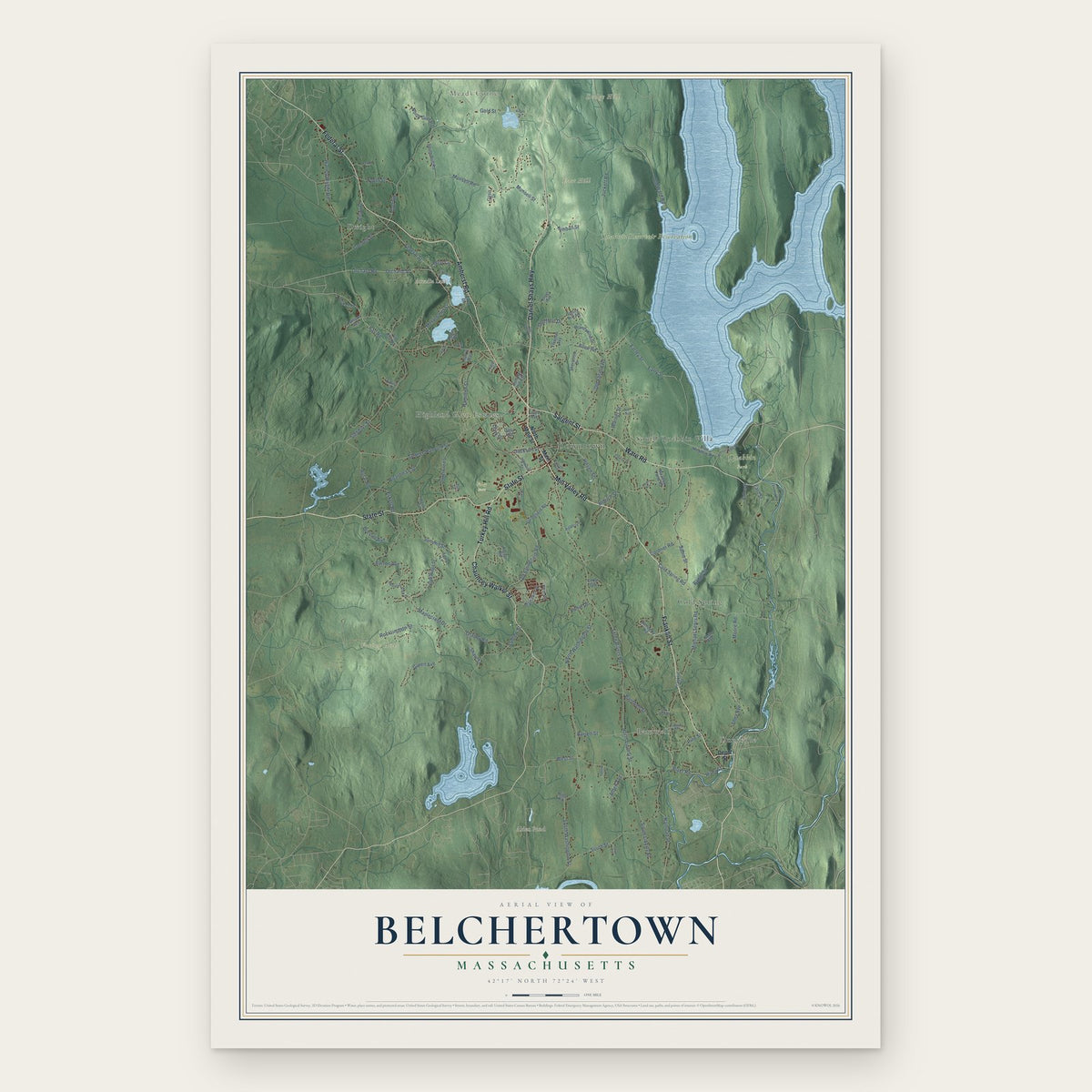 Belchertown, Massachusetts map print, the full design