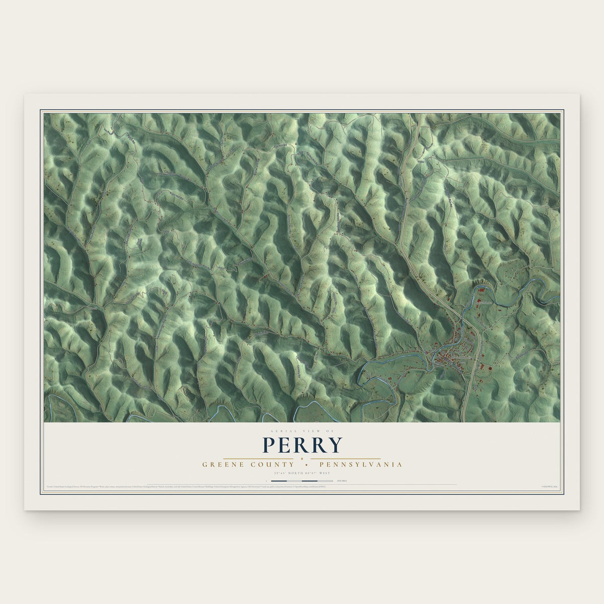 Perry, Greene County, Pennsylvania map print, the full design