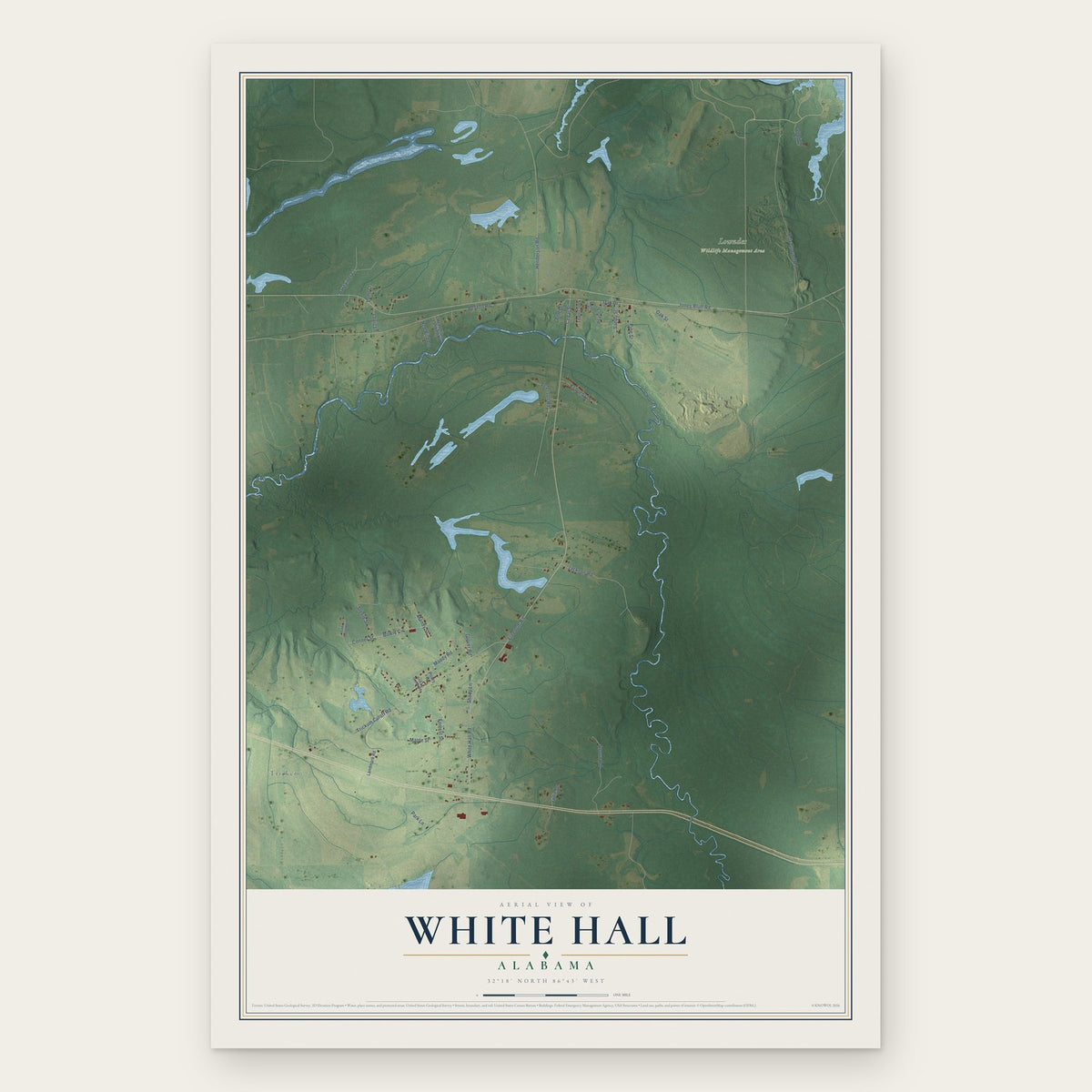 White Hall, Alabama map print, the full design