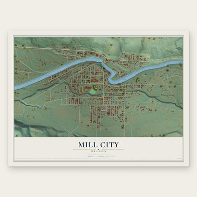 Mill City, Oregon map print, the full design