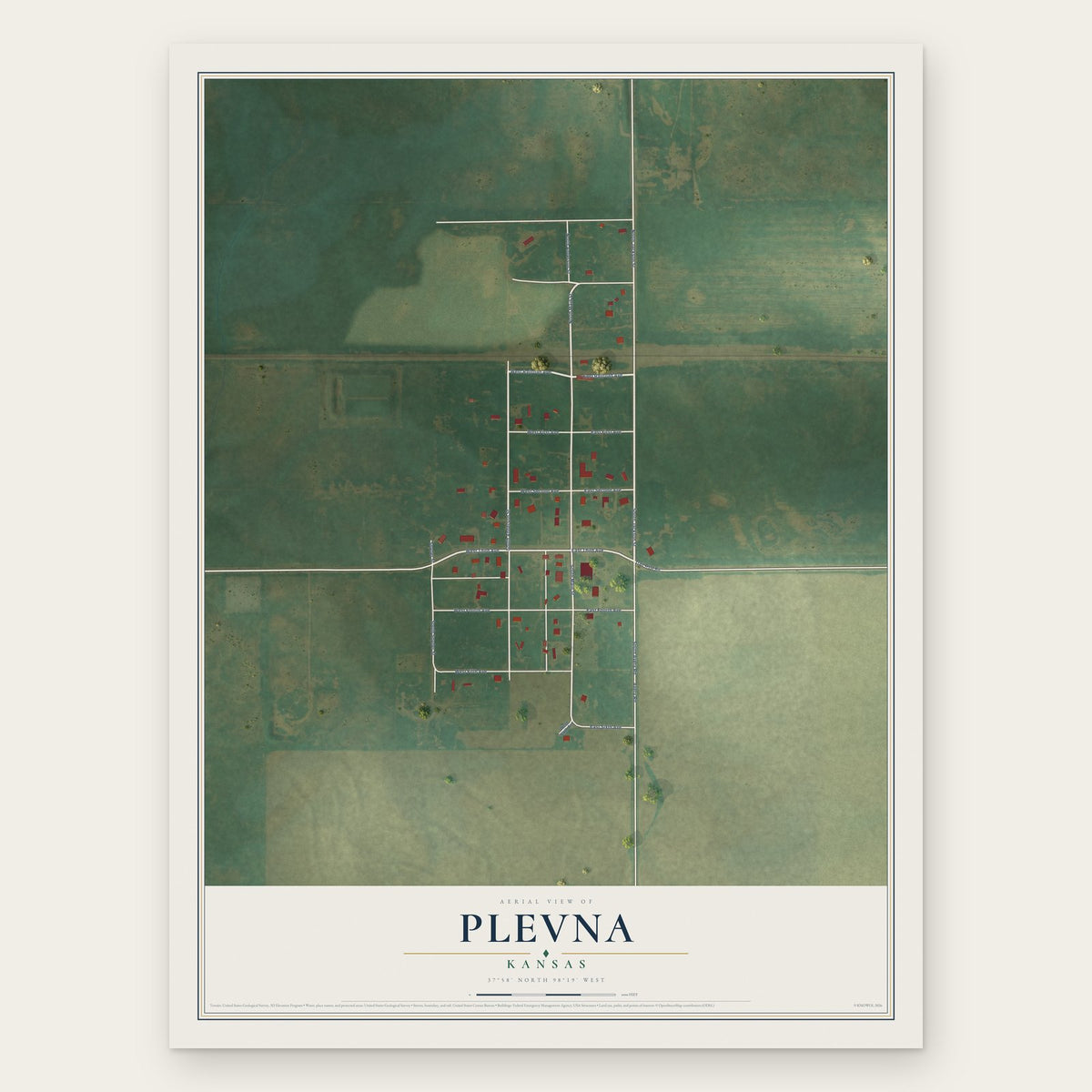 Plevna, Kansas map print, the full design