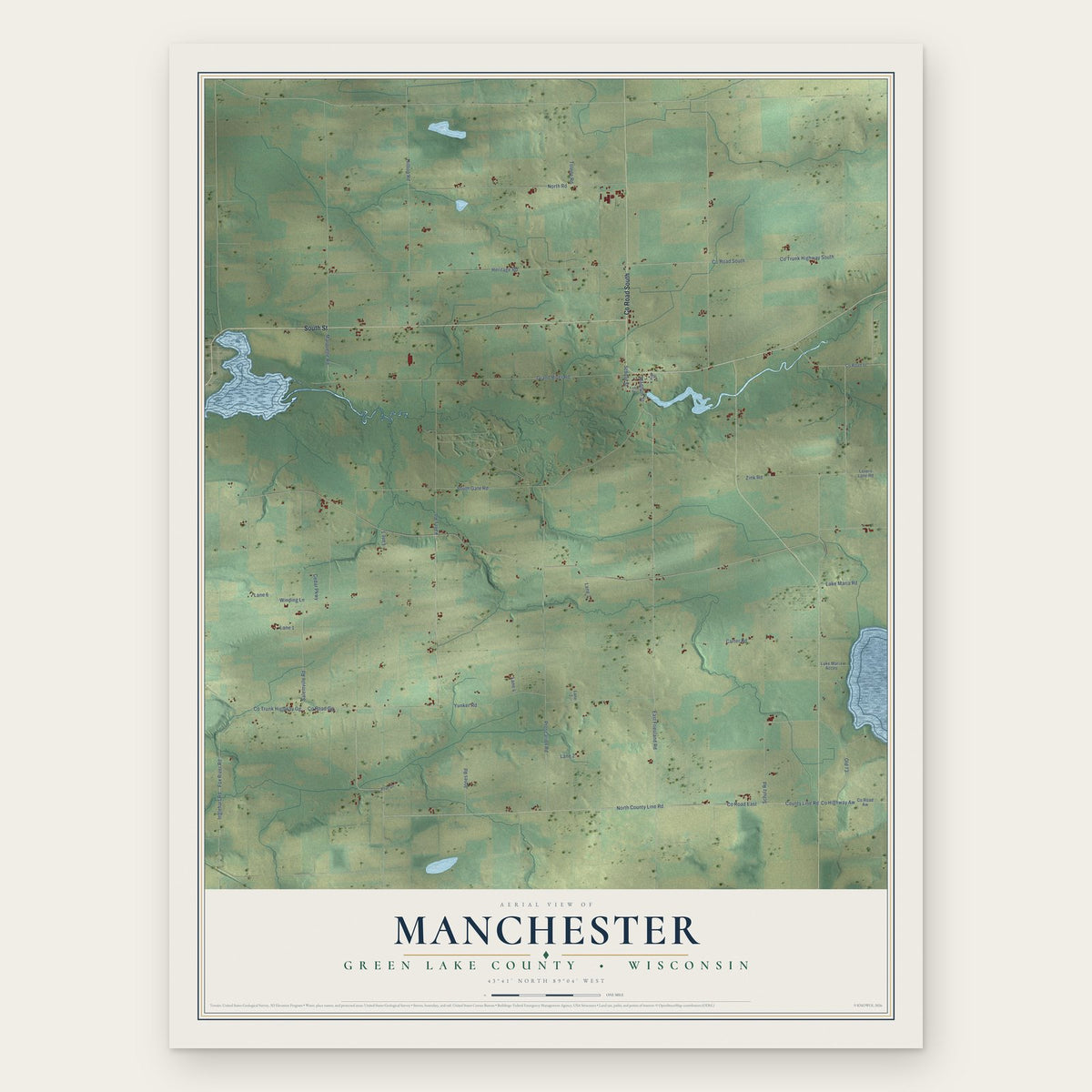 Manchester, Green Lake County, Wisconsin map print, the full design