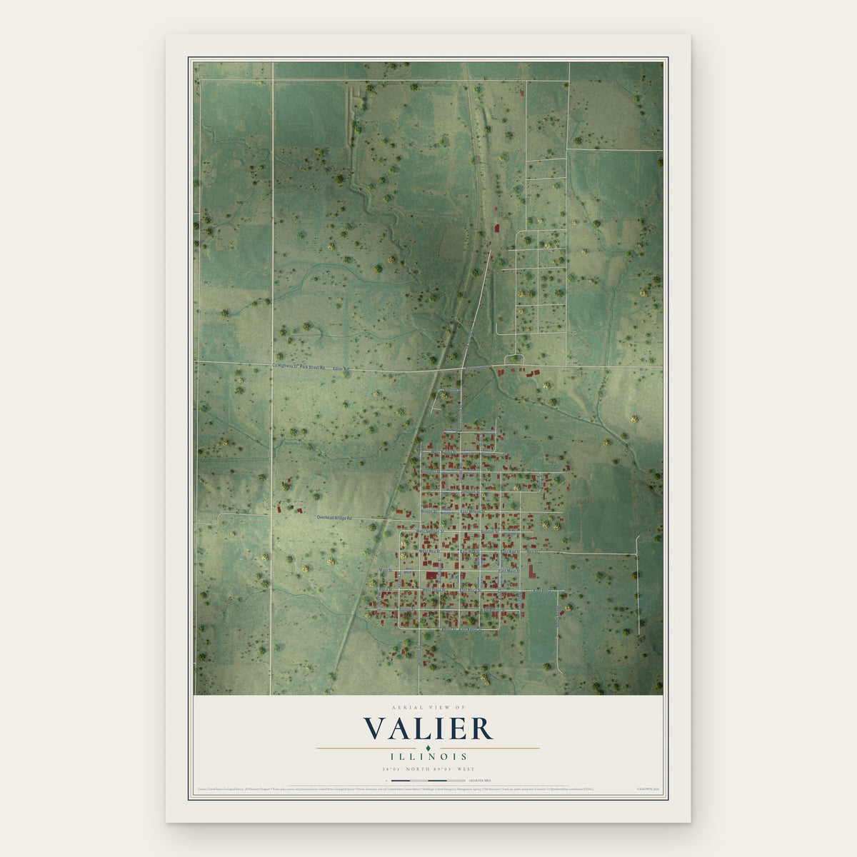 Valier, Illinois map print, the full design
