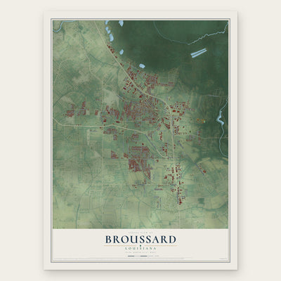Broussard, Louisiana map print, the full design