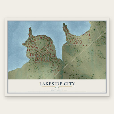 Lakeside City, Texas map print, the full design
