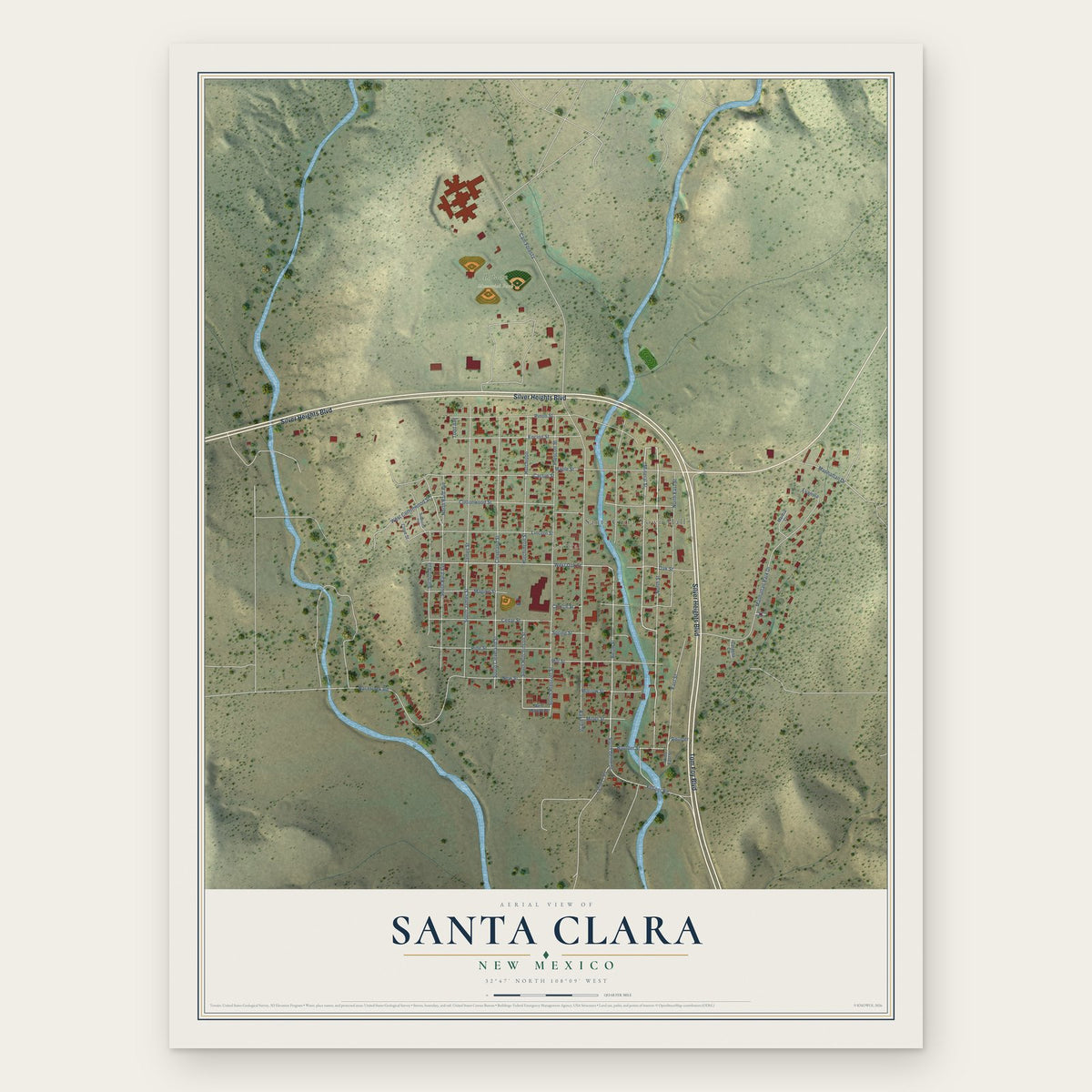 Santa Clara, New Mexico map print, the full design