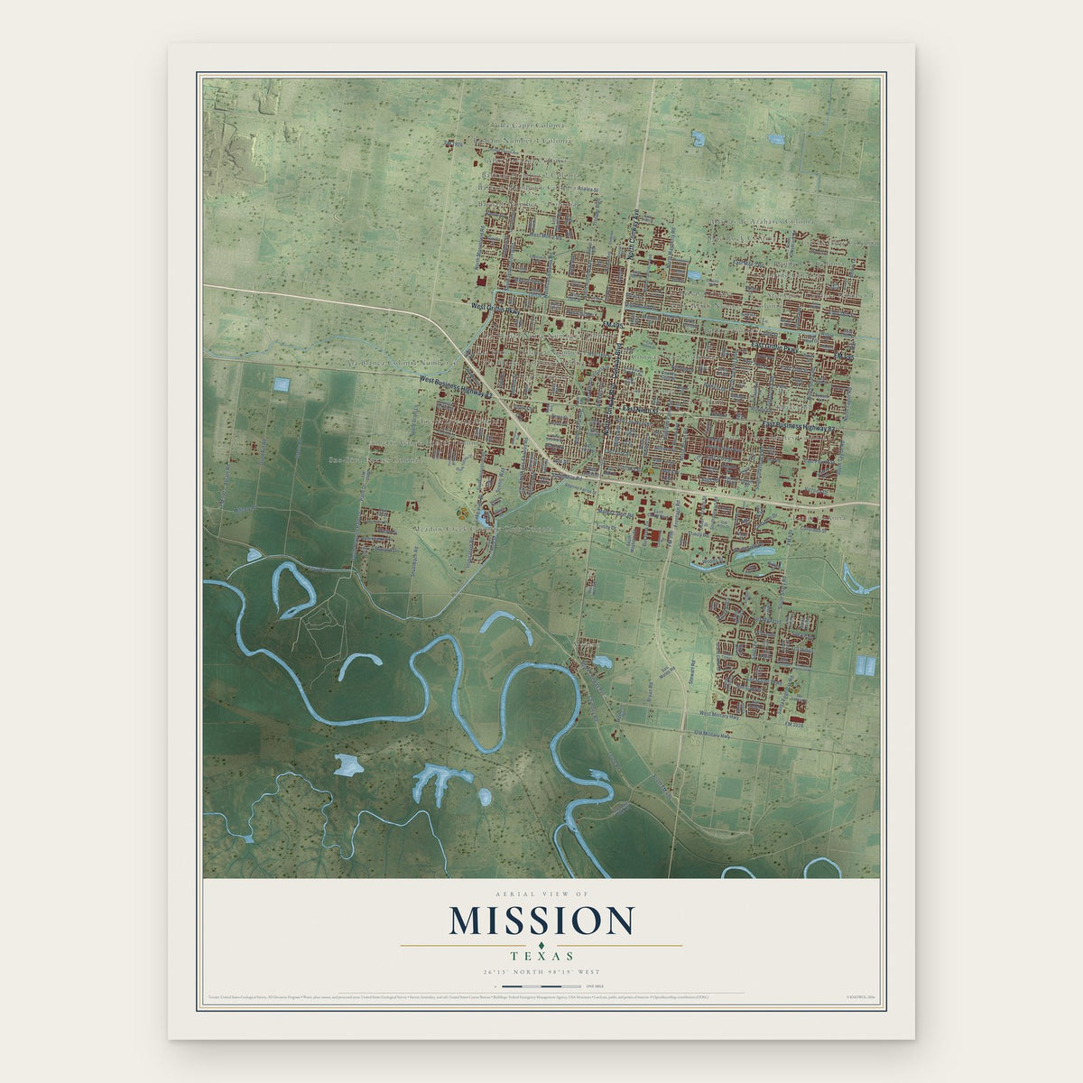 Mission, Texas map print, the full design