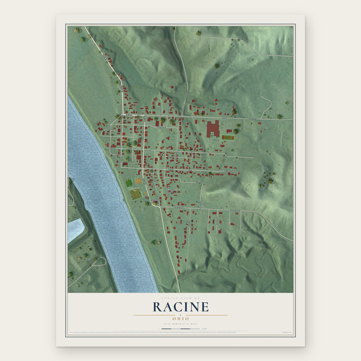 Racine, Ohio map print, the full design