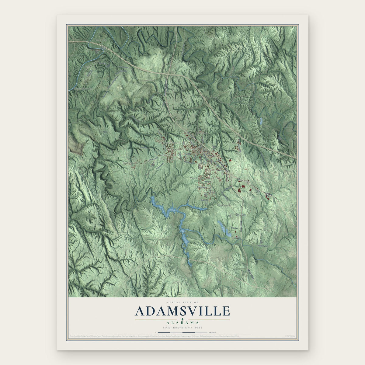 Adamsville, Alabama map print, the full design