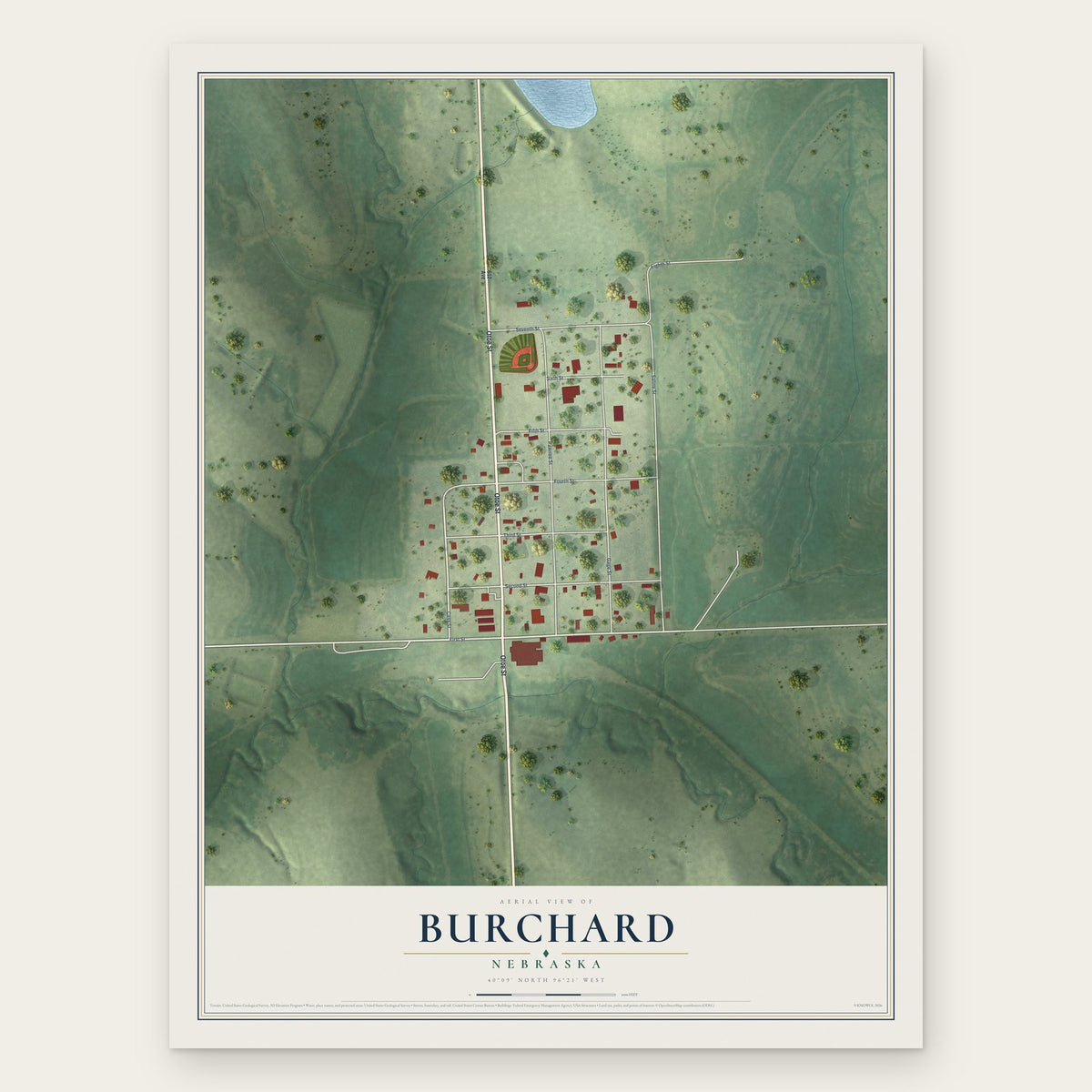 Burchard, Nebraska map print, the full design