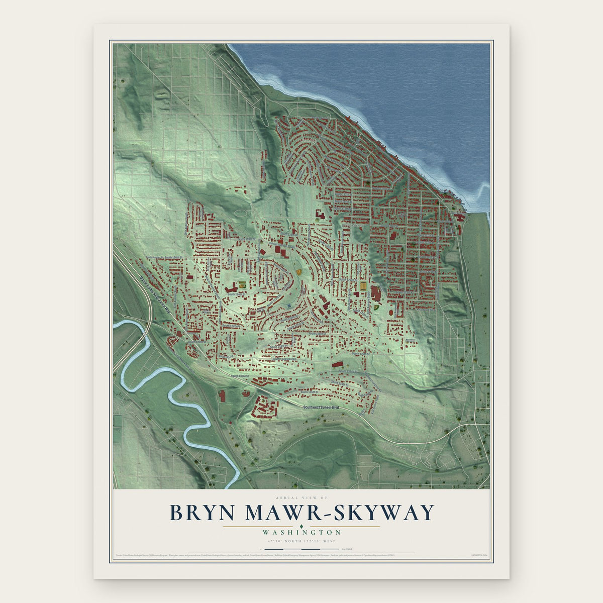 Bryn Mawr-Skyway, Washington map print, the full design