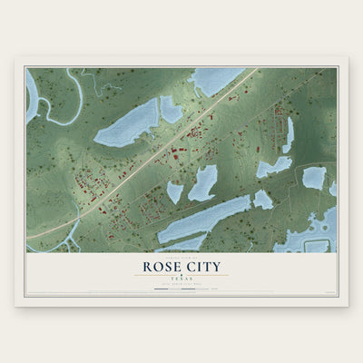 Rose City, Texas map print, the full design