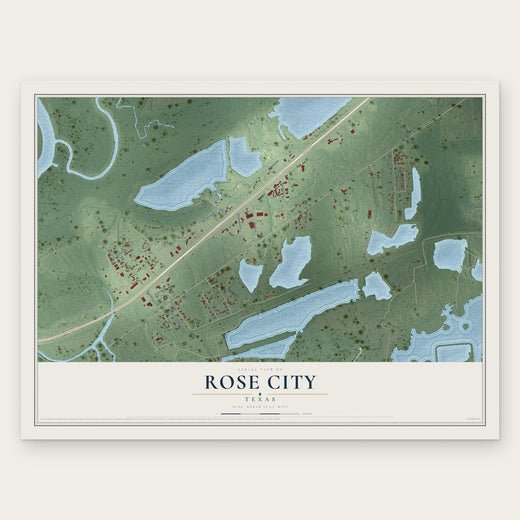 Rose City, Texas map print, the full design
