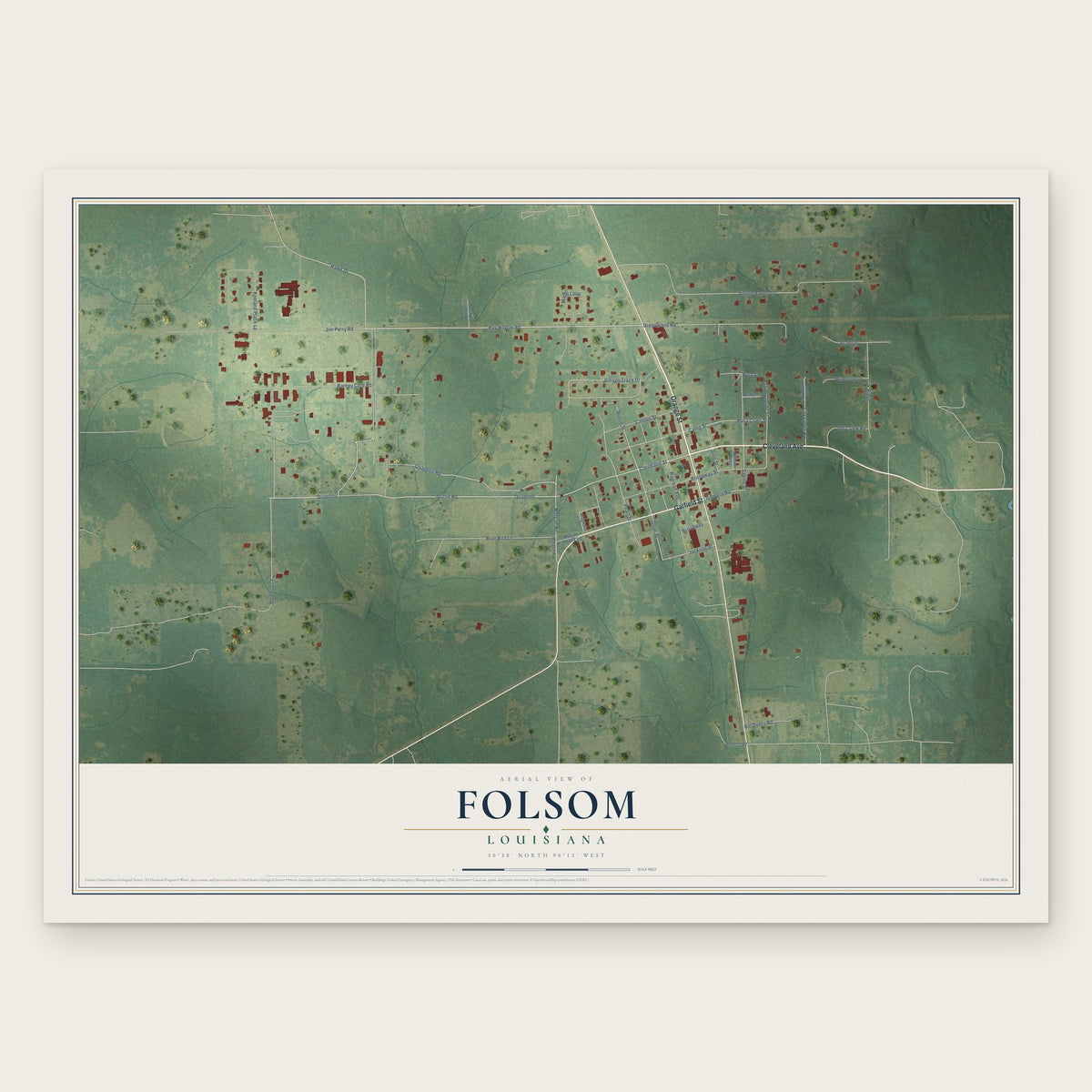 Folsom, Louisiana map print, the full design