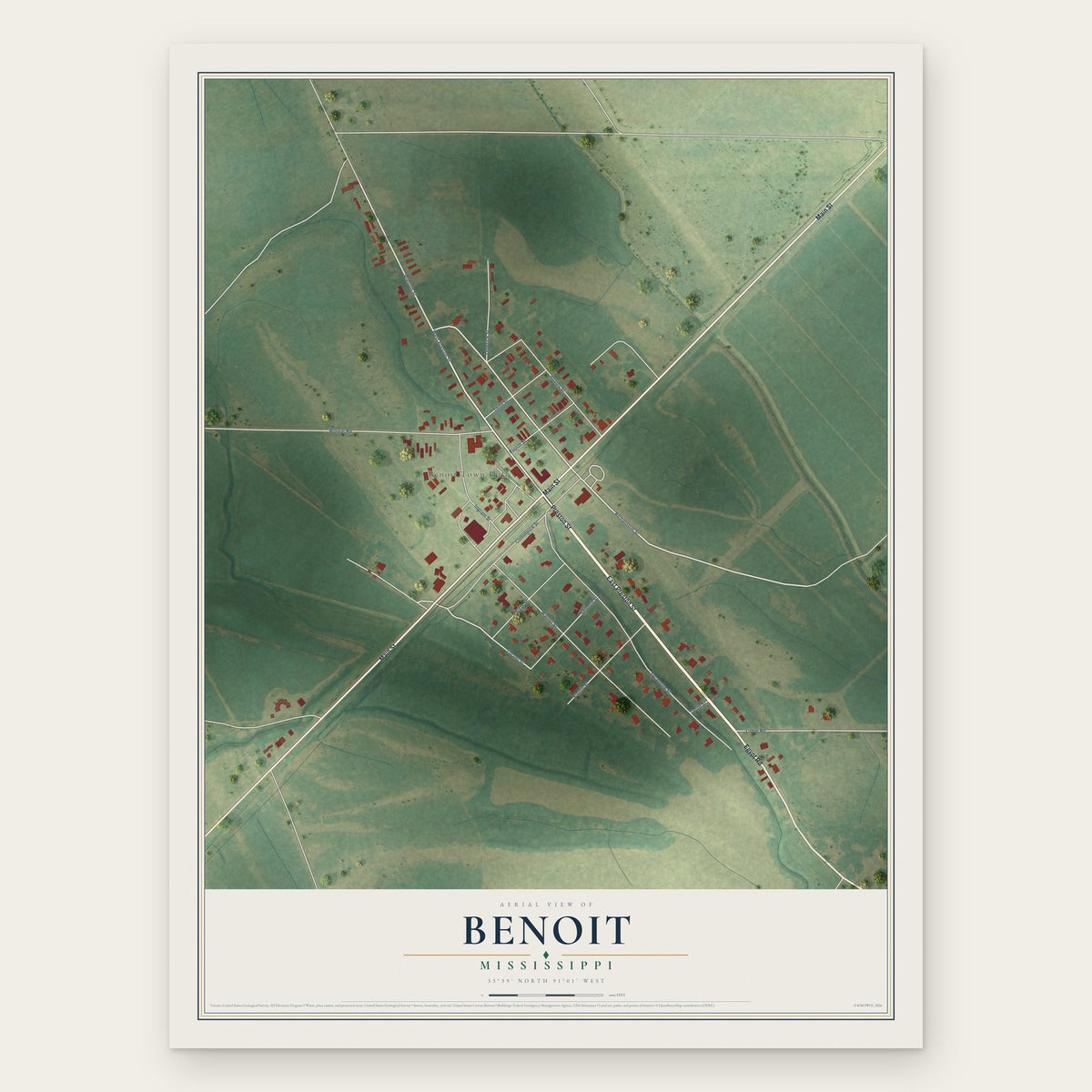 Benoit, Mississippi map print, the full design
