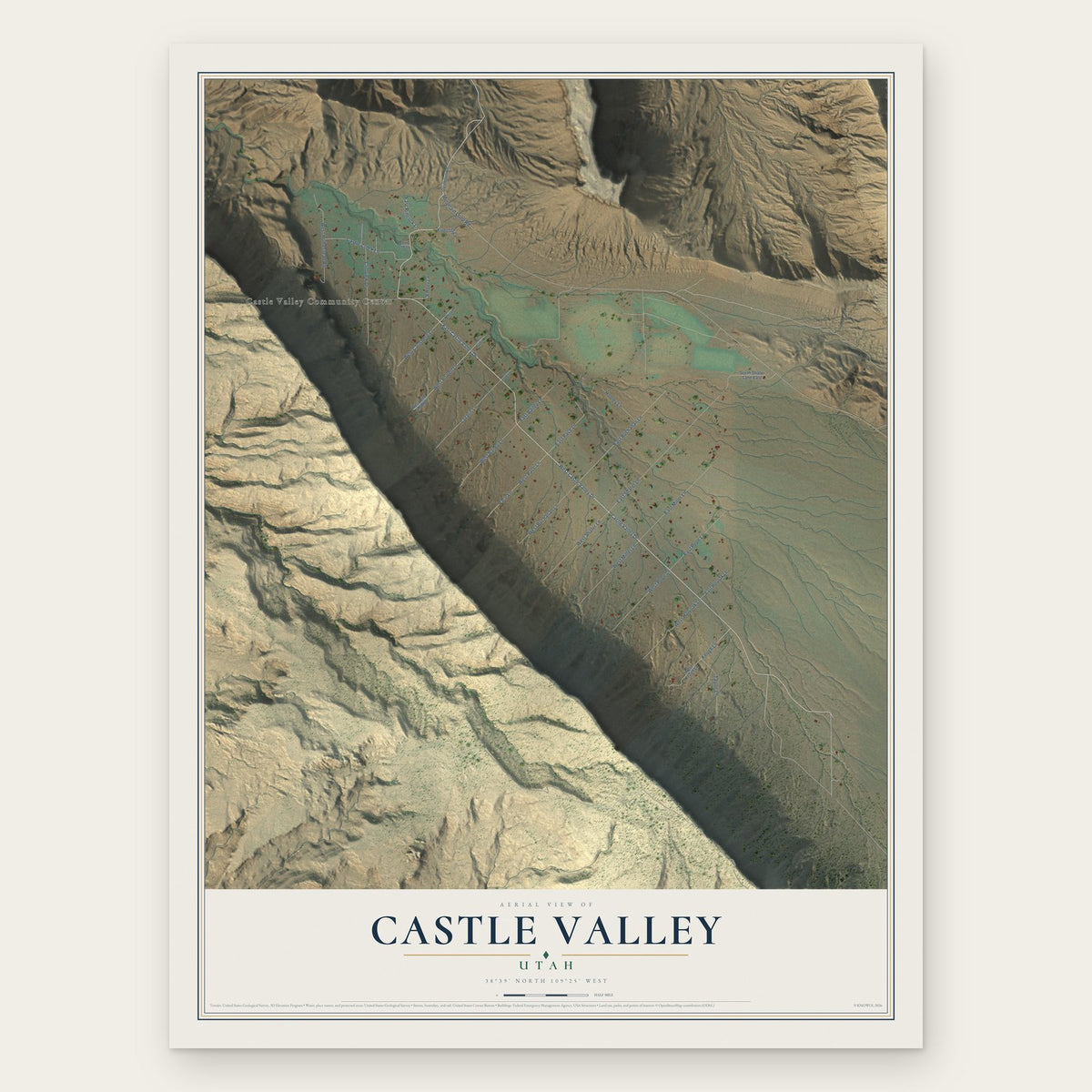 Castle Valley, Utah map print, the full design
