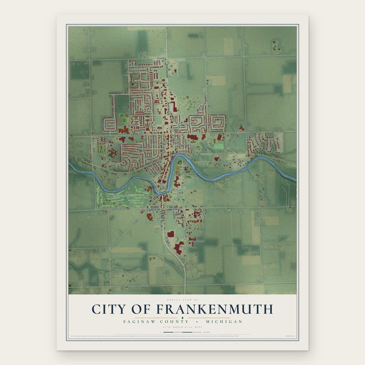 Frankenmuth, Michigan map print, the full design