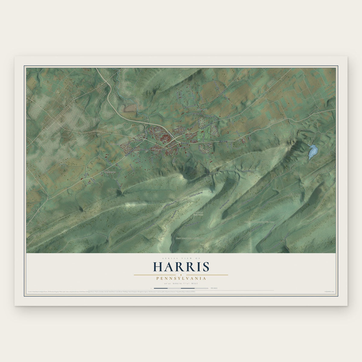 Harris, Pennsylvania map print, the full design