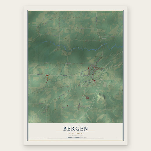 Bergen, New York map print, the full design