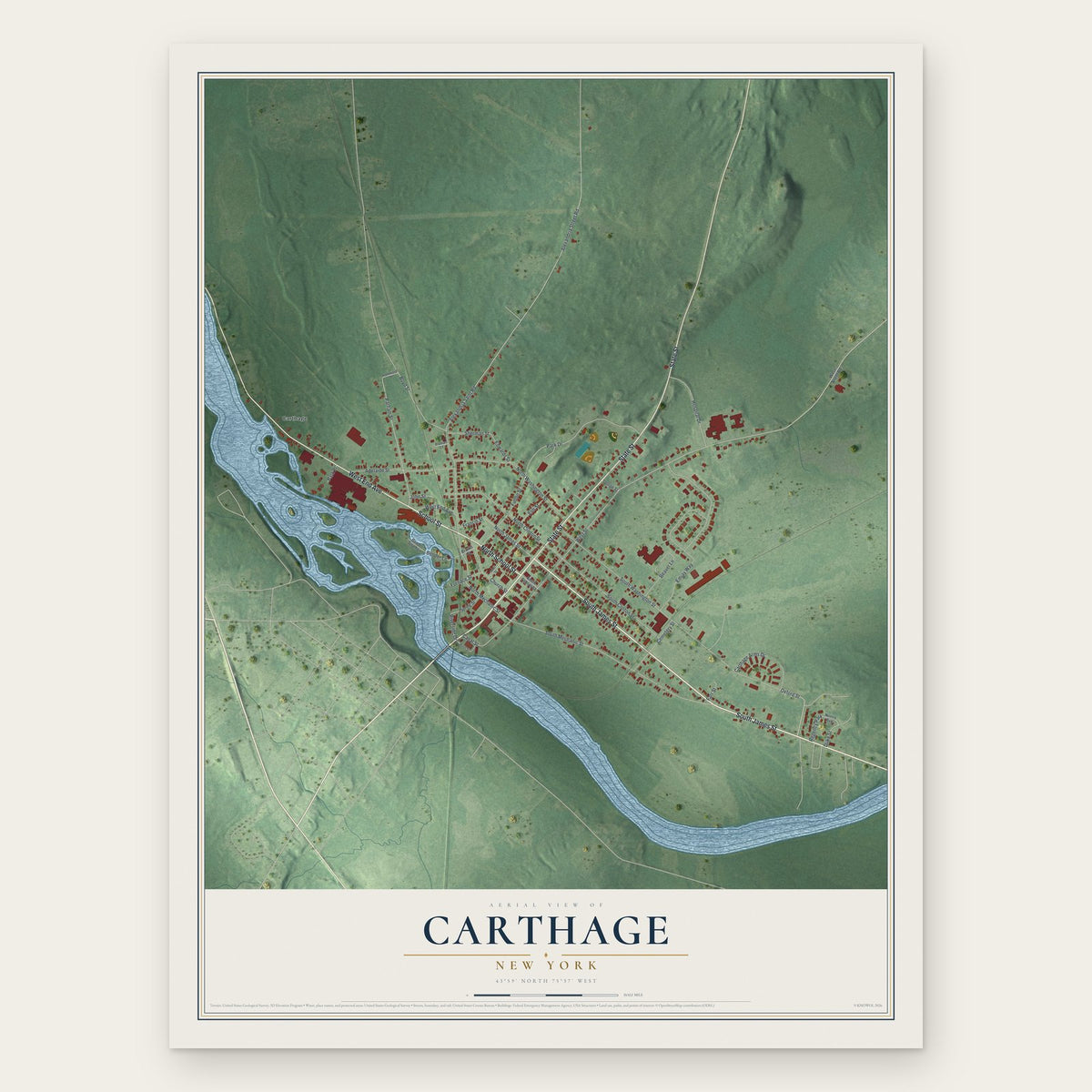 Carthage, New York map print, the full design