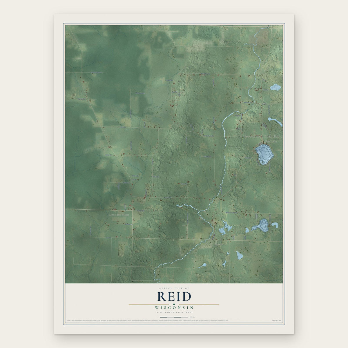 Reid, Wisconsin map print, the full design
