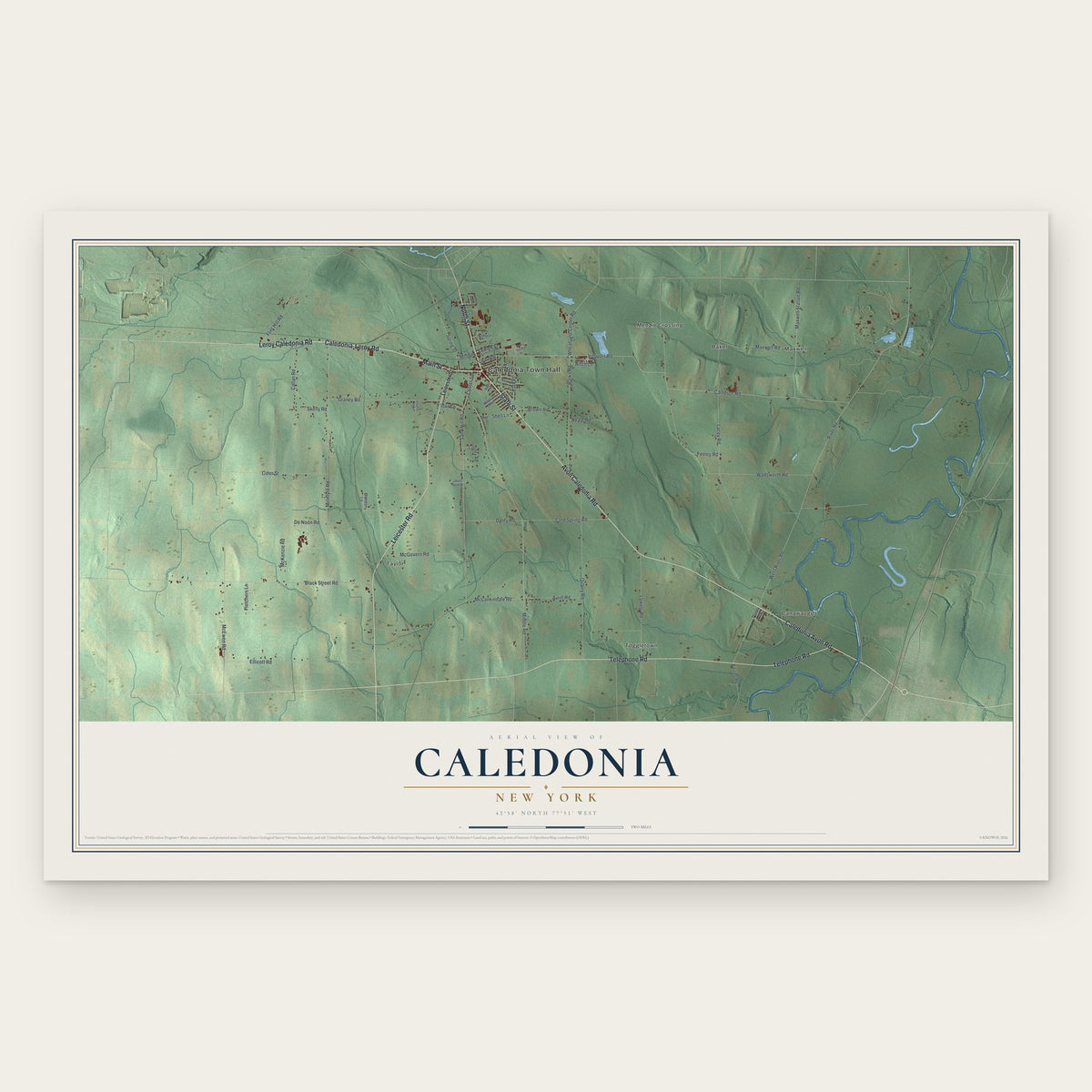 Caledonia, New York map print, the full design