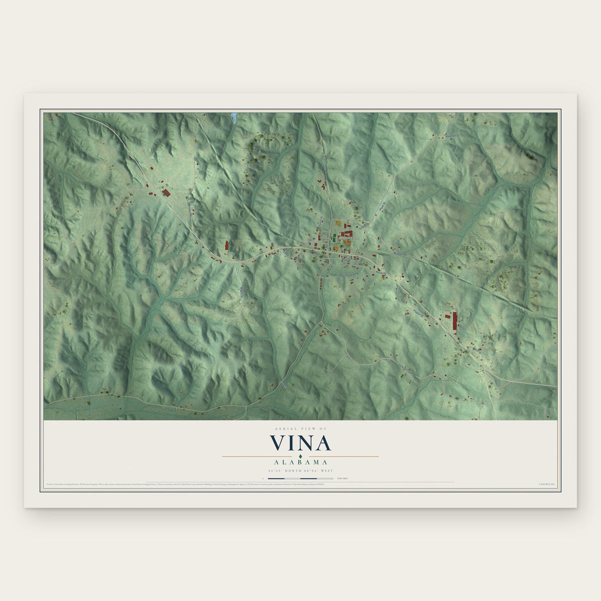 Vina, Alabama map print, the full design