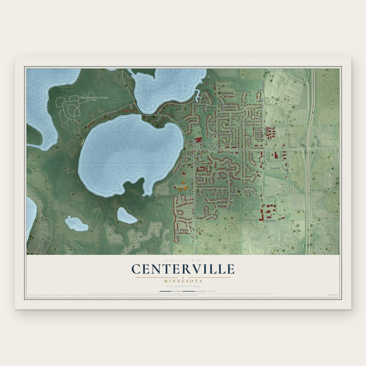 Centerville, Minnesota map print, the full design