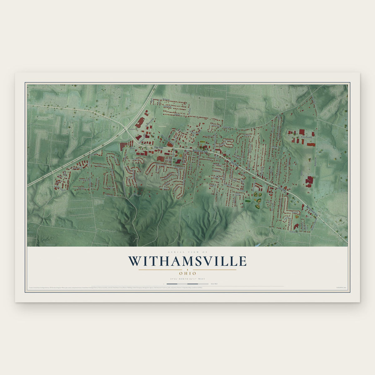 Withamsville, Ohio map print, the full design