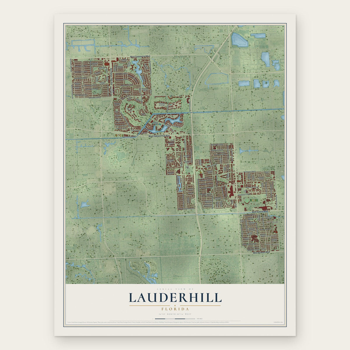 Lauderhill, Florida map print, the full design