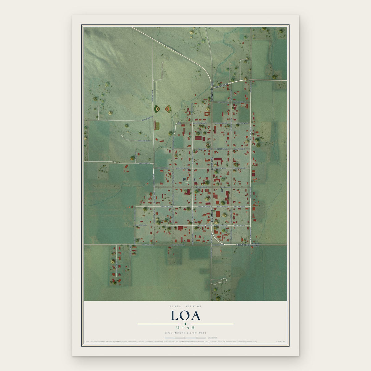 Loa, Utah map print, the full design