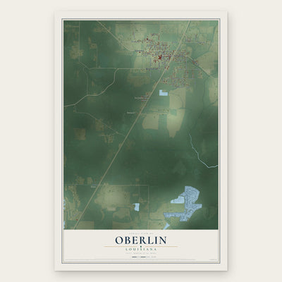 Oberlin, Louisiana map print, the full design