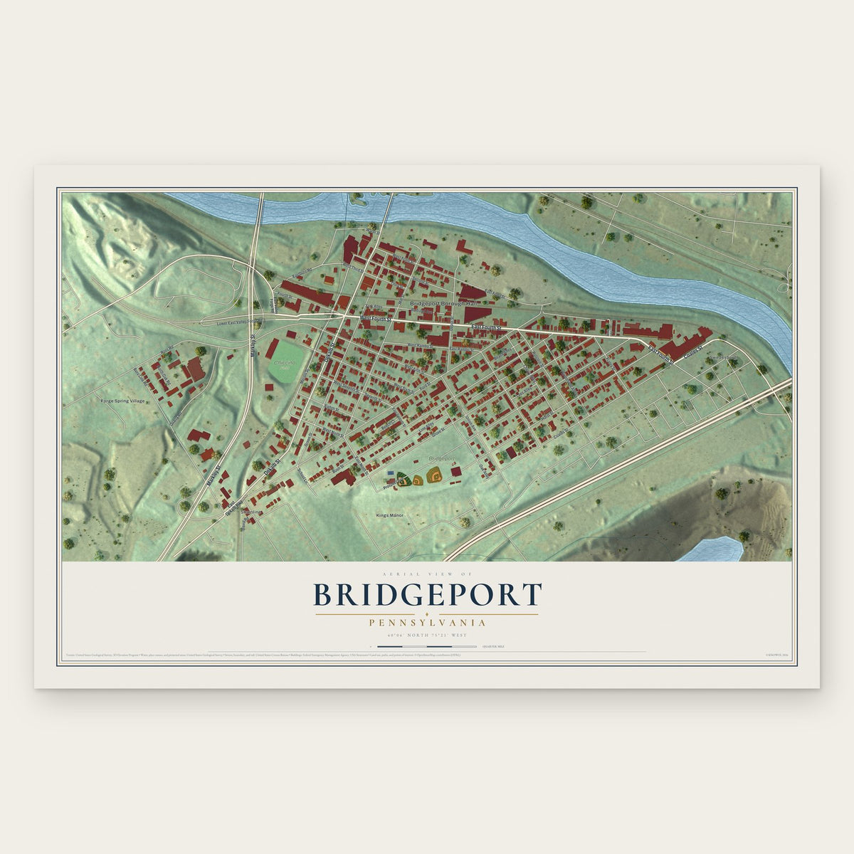 Bridgeport, Pennsylvania map print, the full design