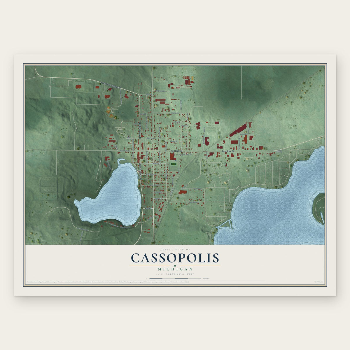 Cassopolis, Michigan map print, the full design