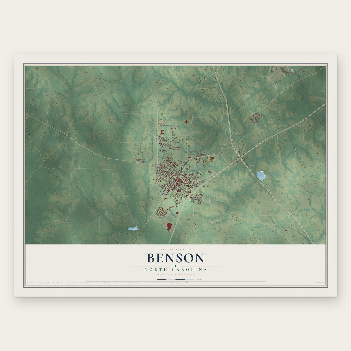 Benson, North Carolina map print, the full design