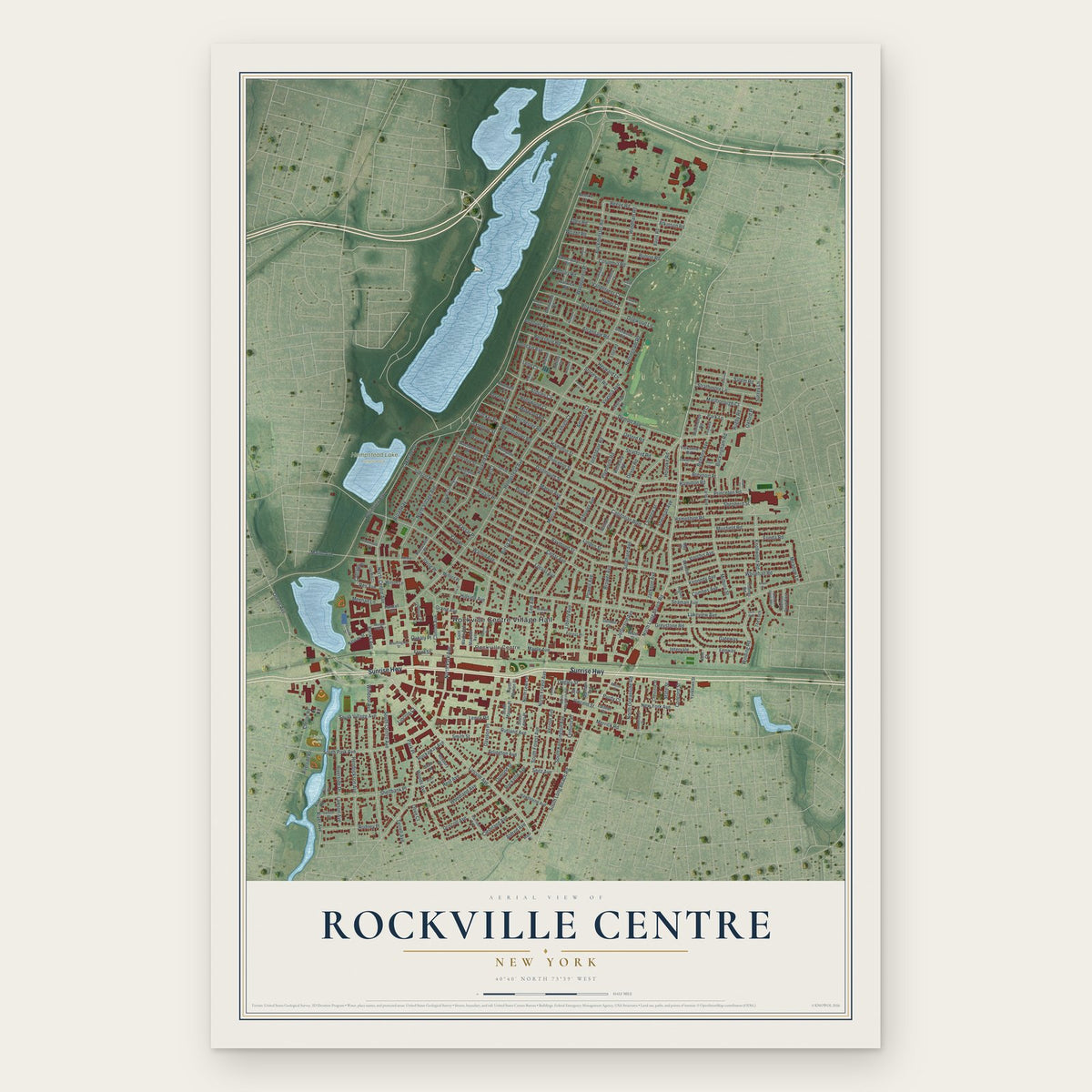 Rockville Centre, New York map print, the full design