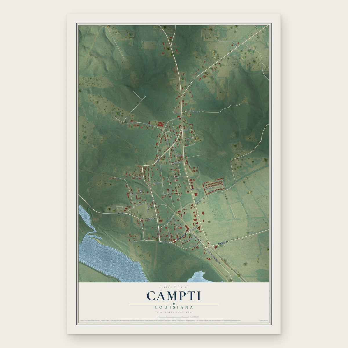 Campti, Louisiana map print, the full design