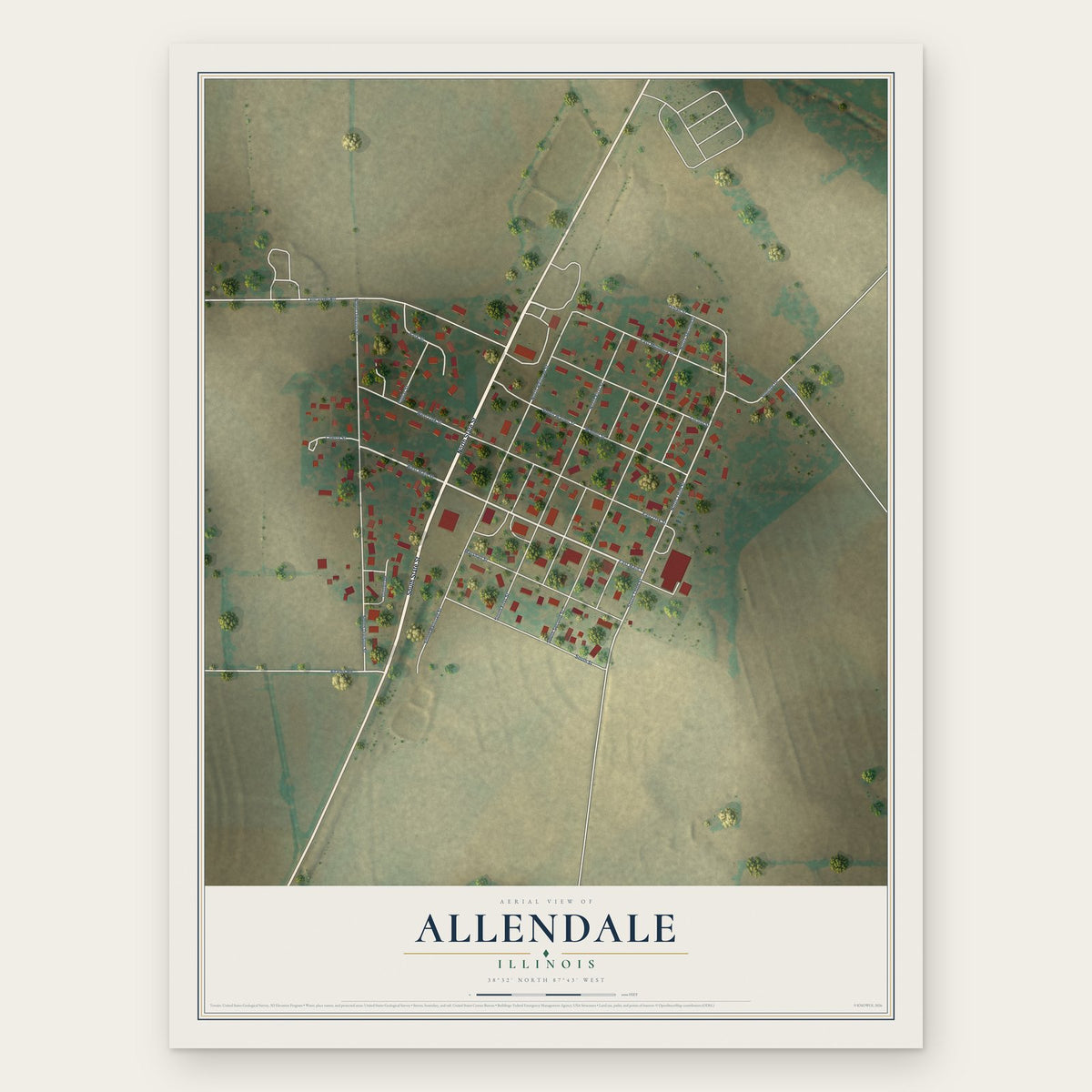 Allendale, Illinois map print, the full design