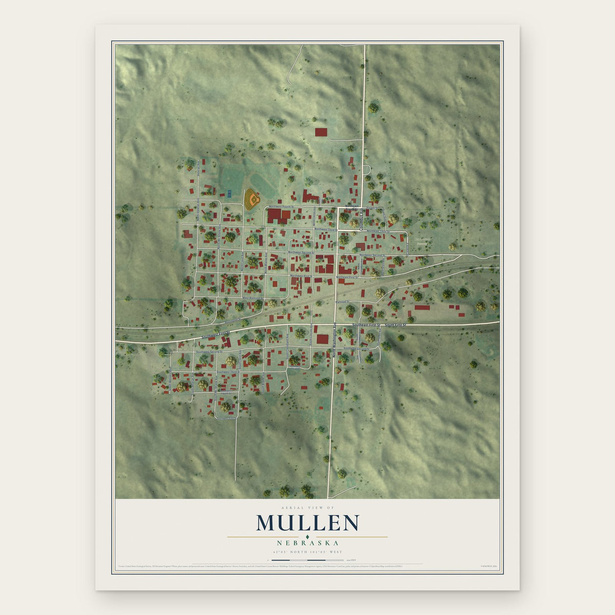 Mullen, Nebraska map print, the full design