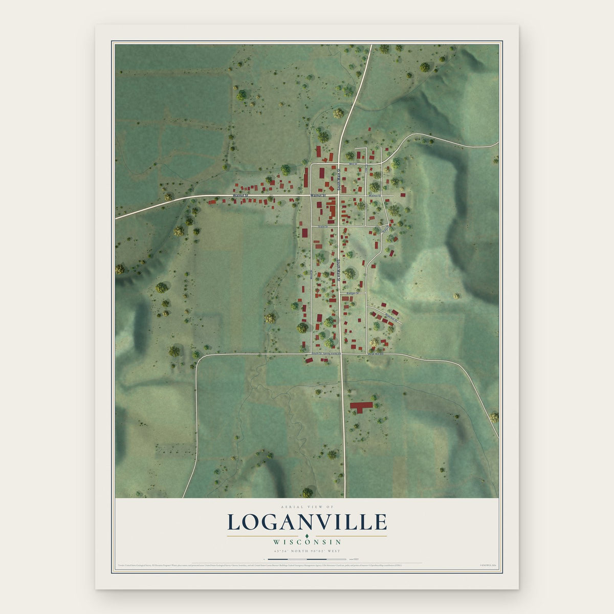 Loganville, Wisconsin map print, the full design