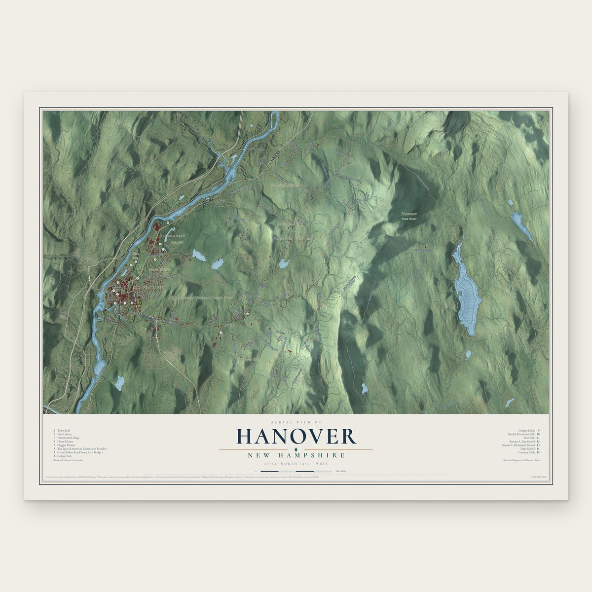 Hanover, New Hampshire map print, the full design