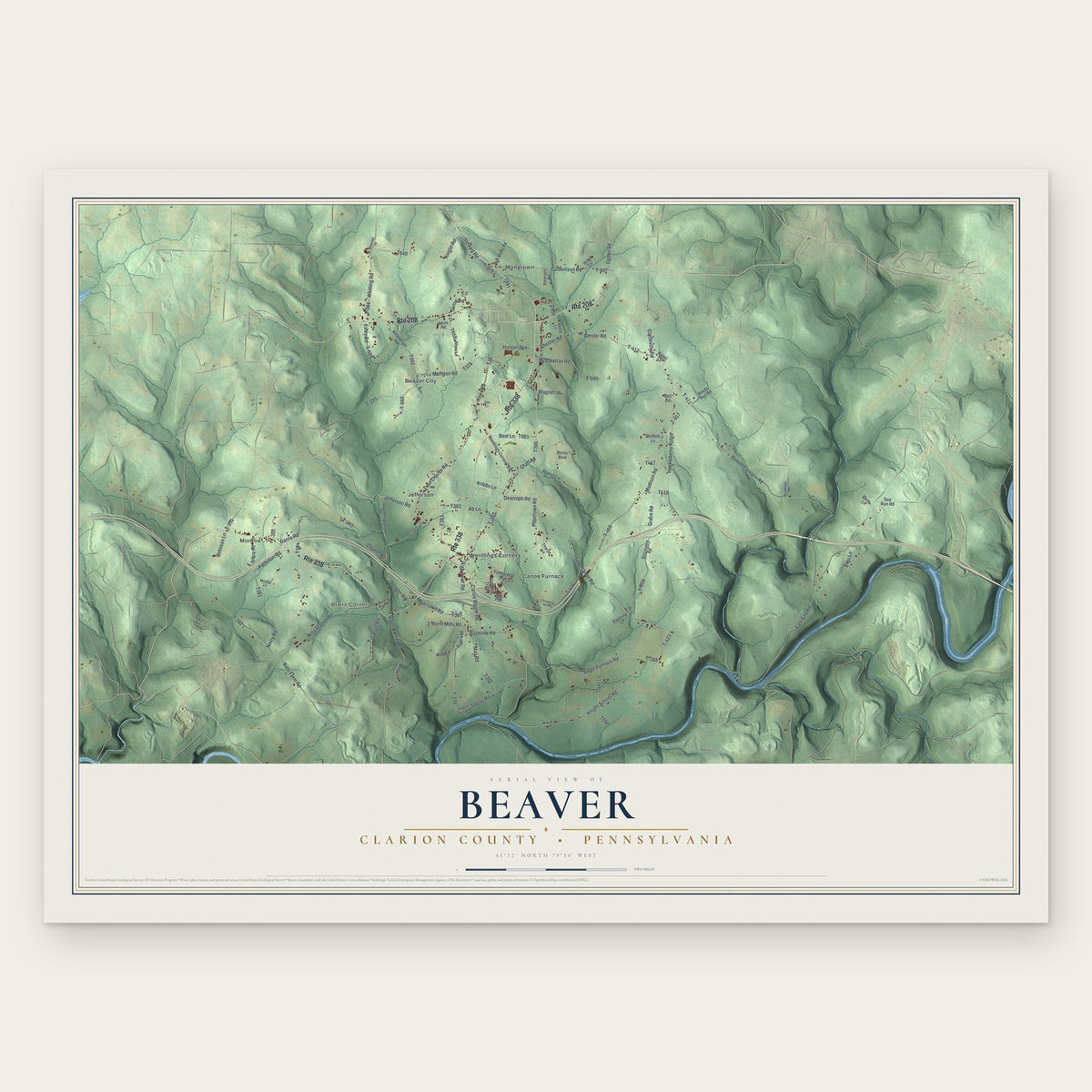 Beaver, Clarion County, Pennsylvania map print, the full design