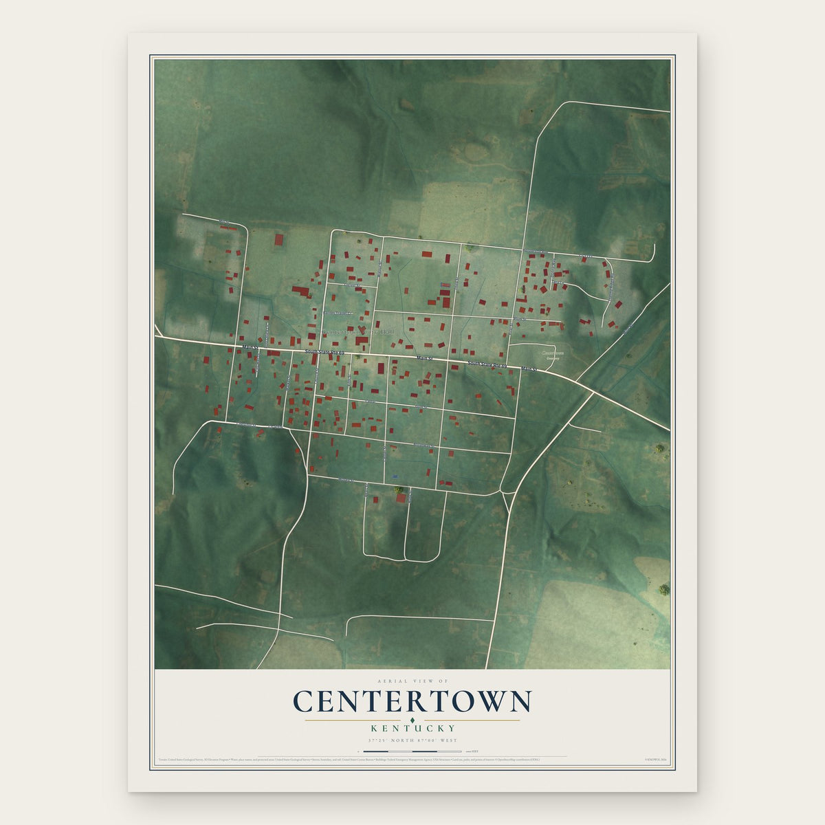 Centertown, Kentucky map print, the full design