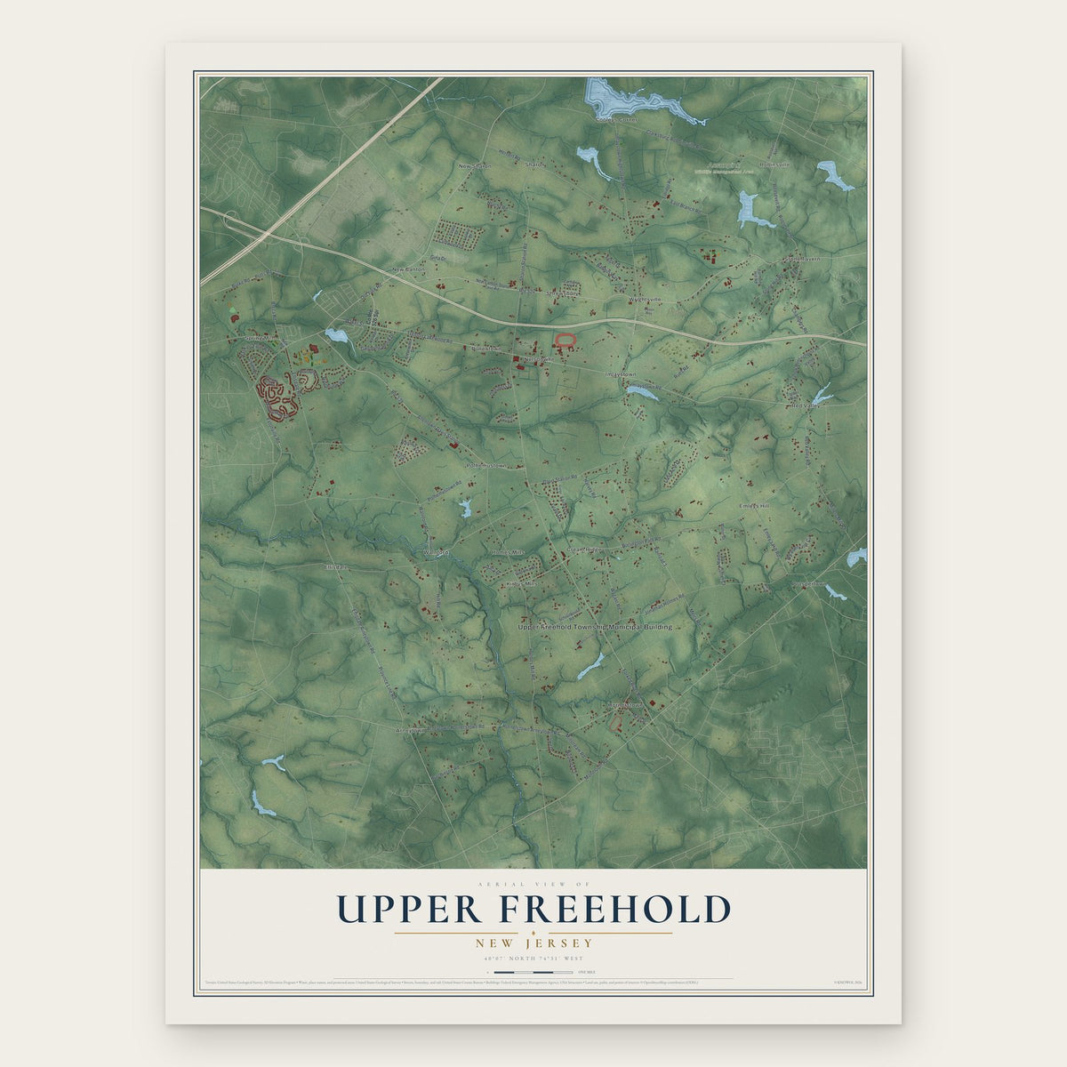 Upper Freehold, New Jersey map print, the full design
