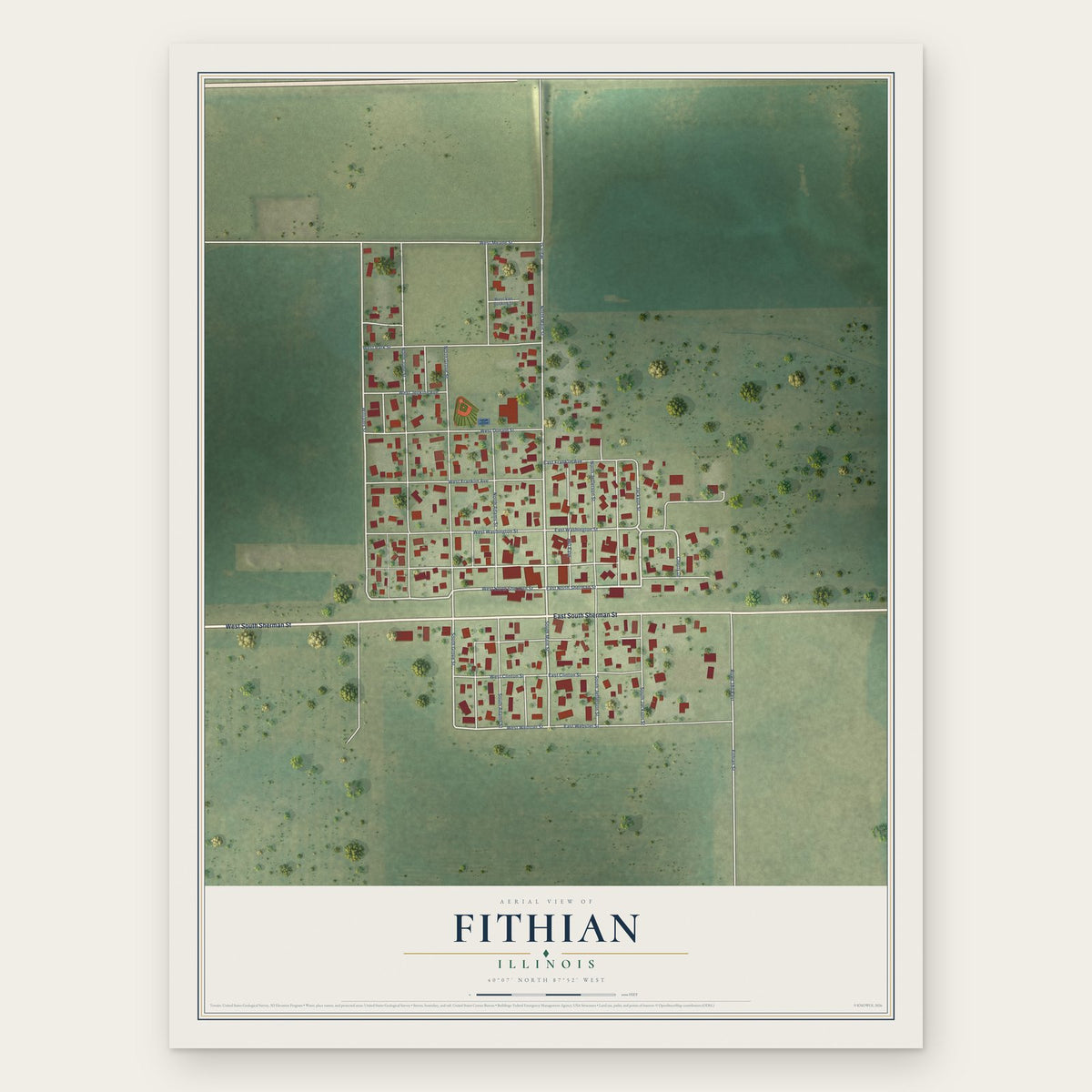 Fithian, Illinois map print, the full design