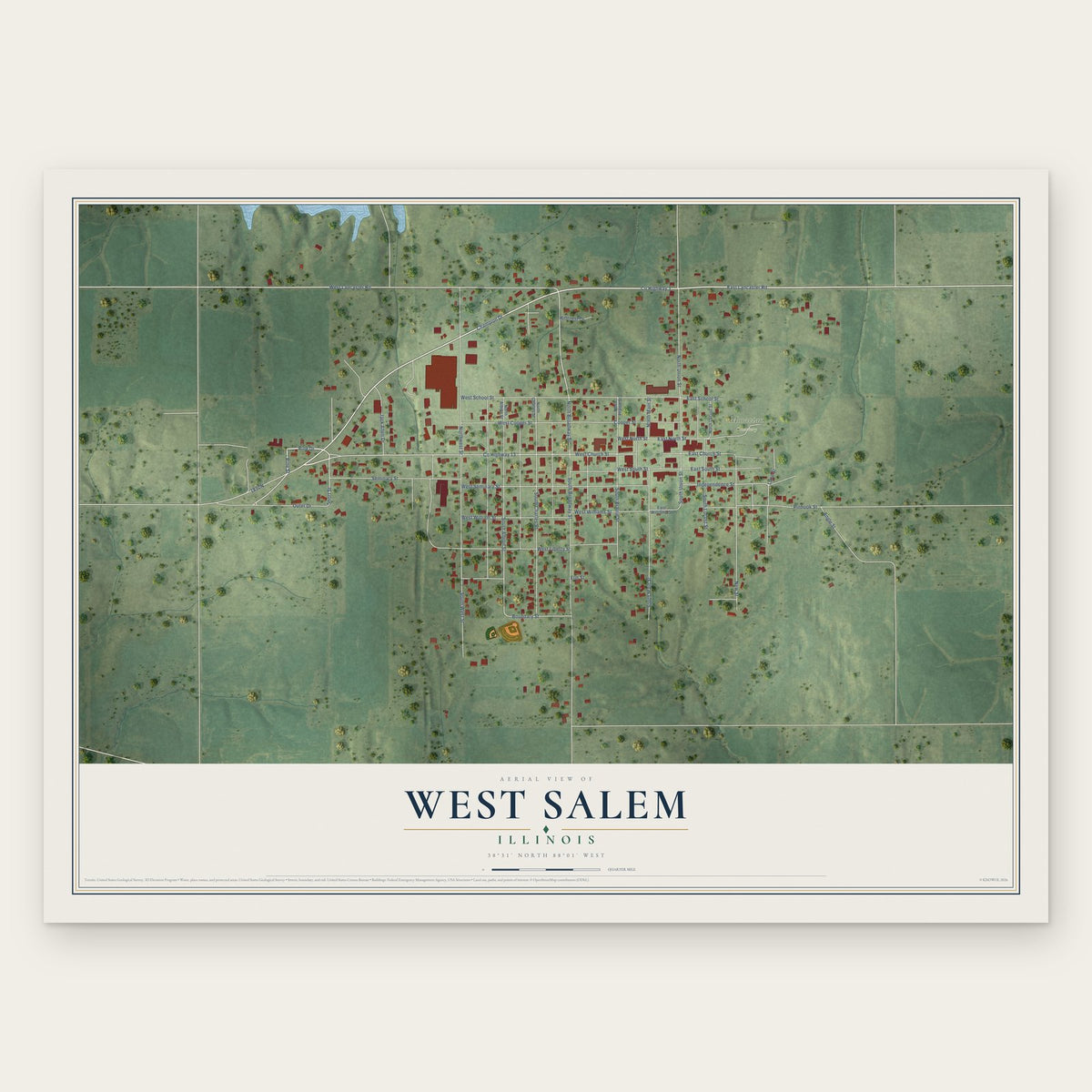 West Salem, Illinois map print, the full design