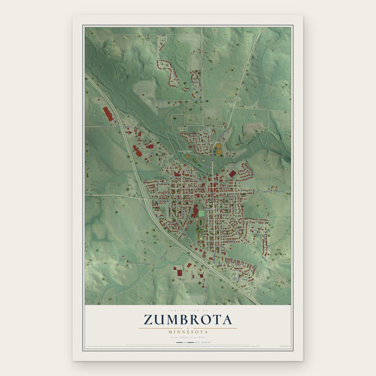Zumbrota, Minnesota map print, the full design